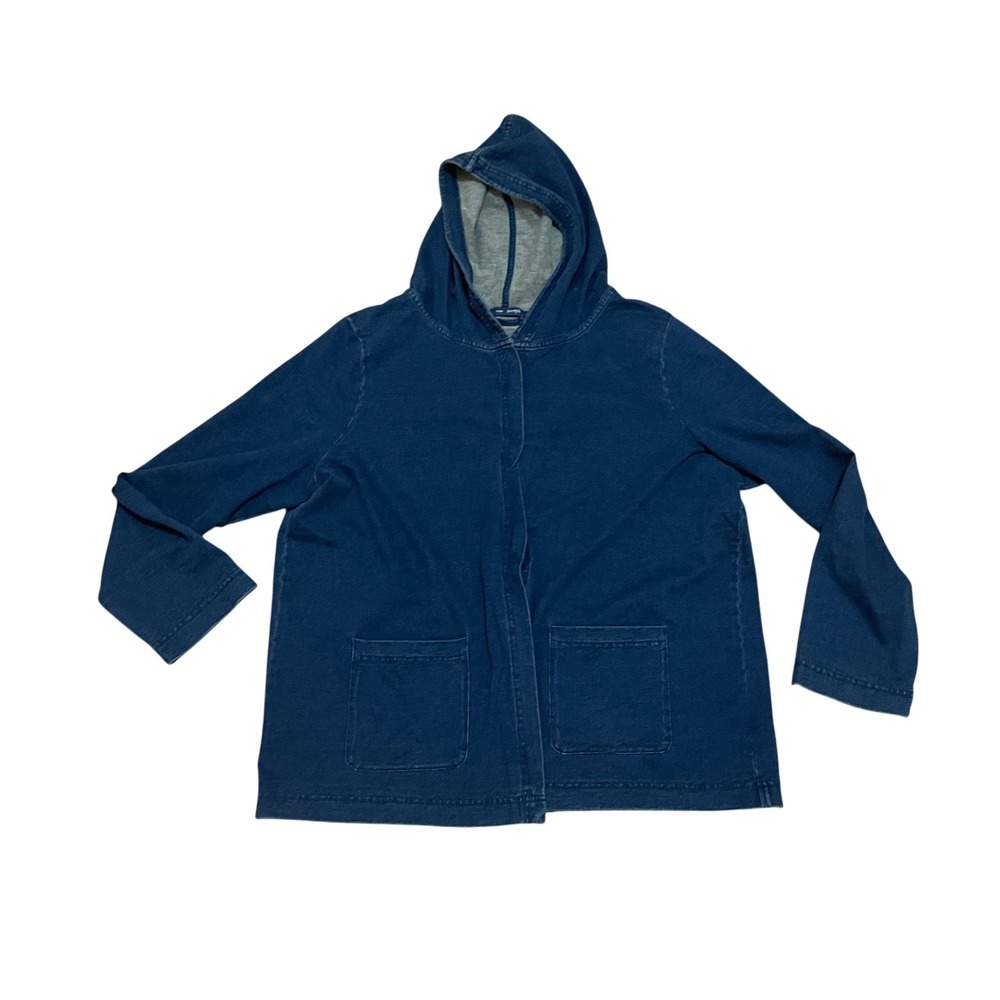 Pure Jill Indigo Blue Cotton French Terry Hooded Snap Jacket Womens Large Petite